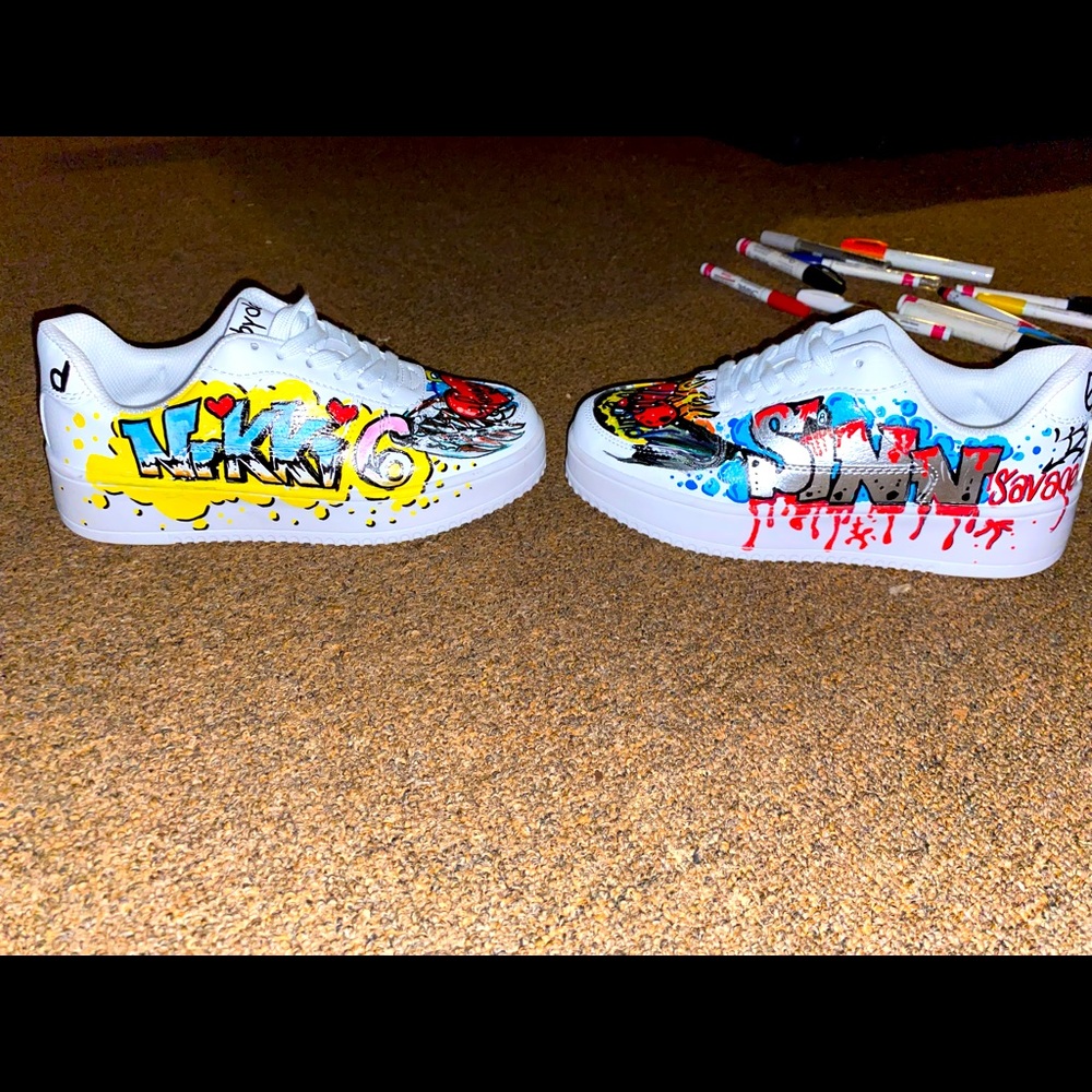 Custom one of a kind handpainted shoes by graffiti/tattoo artist